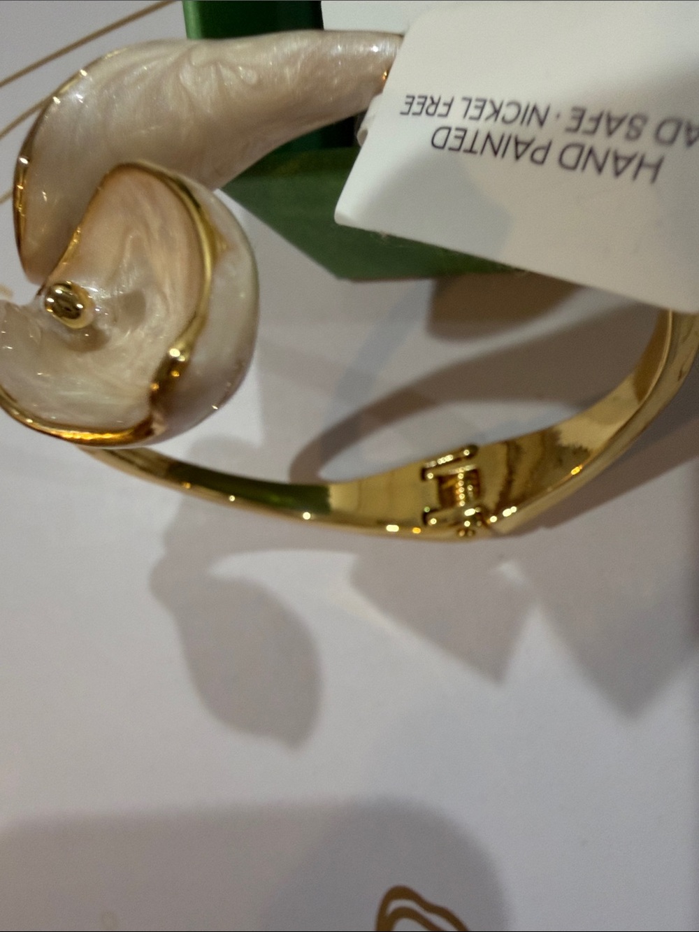 Piper K Gold Tone Ivory Calla Lily Enamel Accents  Bypass Hinge Bracelet - Picture 4 of 4